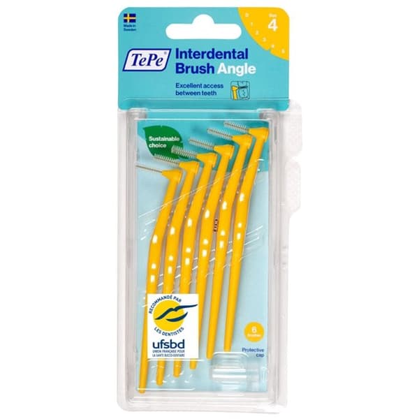 TePe Angle interdentalborstar, gul 0,7 mm ISO 4, 1 blister med 6 borstar