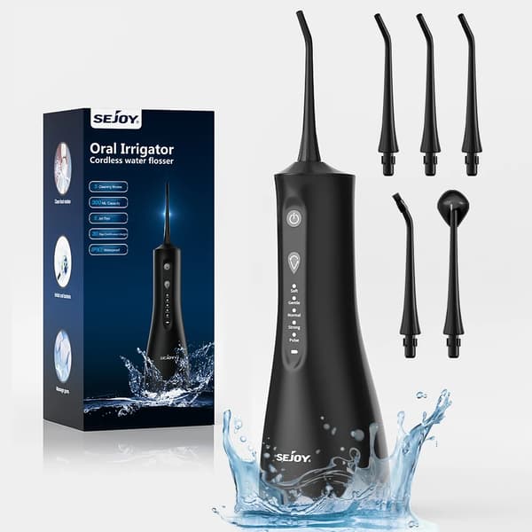 Bärbar Vattenflossare, 5 Rengöringslägen, 300 ml Tank,Svart