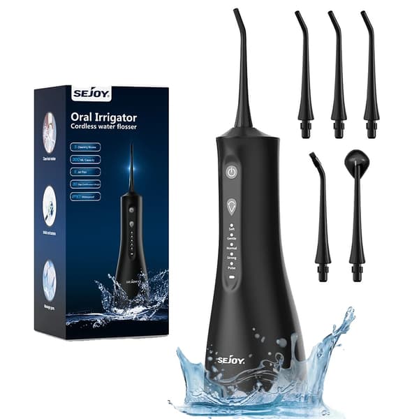 Bärbar Vattenflossare, 5 Rengöringslägen, 300 ml Tank,Svart