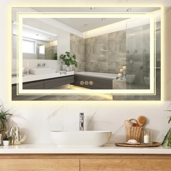 LED Badeværelsesspejl 40"x24", Anti-Dug, Dæmpbar med Hukommelsesfunktion,Lys Grå