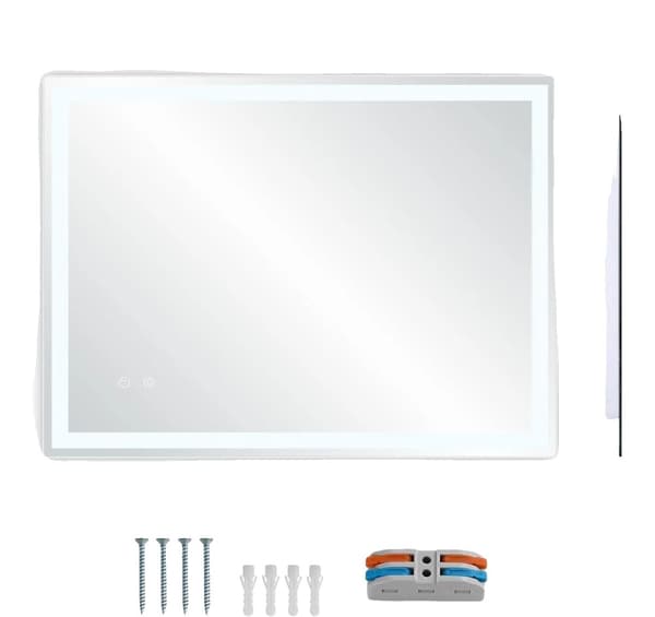 LED Badeværelsesspejl, Anti-Dug med Tidsvisning, Dæmpbar Baggrundsbelysning 3000K-6000K,Tly Firkant 70x50cm