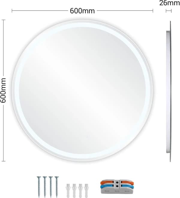 LED Badeværelsesspejl, Anti-Dug med Tidsvisning, Dæmpbar Baggrundsbelysning 3000K-6000K,Tly Firkant 70x50cm