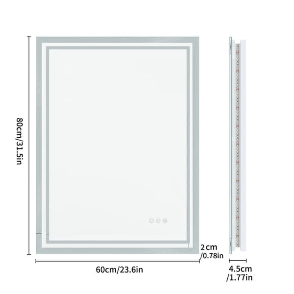 LED-bakgrundsbelyst badrumsspegel, justerbar färgtemperatur, touchkontroll,24x32 tum