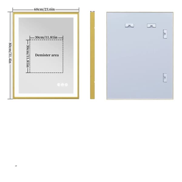 LED Badeværelsesspejl, Guld Finish, Flere Belysningsmuligheder,80X60CM (24x32 tommer)