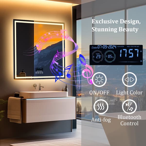 LED Badrumsspegel, Bluetooth-högtalare, Anti-dimma-funktion, 3 Färgtemperaturer