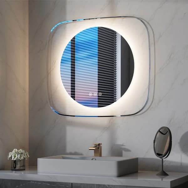 LED Badrumsspegel, Bakgrundsbelyst, Dimfri Funktion,Aluminium, 80x70cm(32x28 tum)