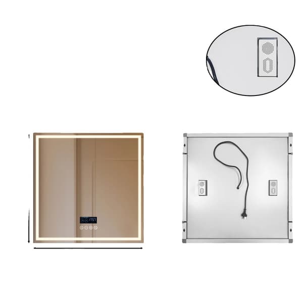 LED Badrumsspegel, Bluetooth-högtalare, 3 Belysningsfärger,Torg