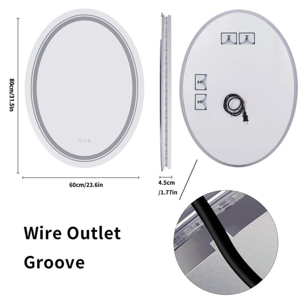 Oval LED-badrumsspegel, touchsensor, anti-dim-funktion,60x80 cm 23,6x31,5 tum