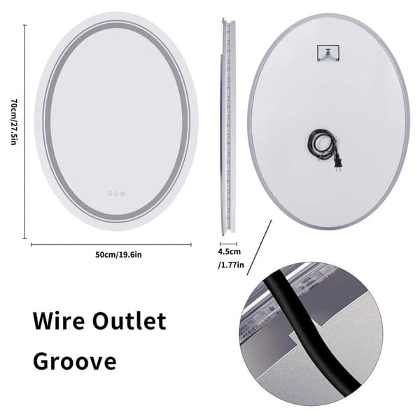 Oval LED-badrumsspegel, touchsensor, anti-dim-funktion,70x50cm 27.56x19.7tum