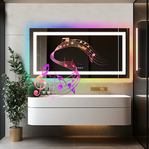 RGB Kylpyhuoneen peili, säädettävä valaistus, sisäänrakennettu Bluetooth-kaiutin,48x24 tuumaa