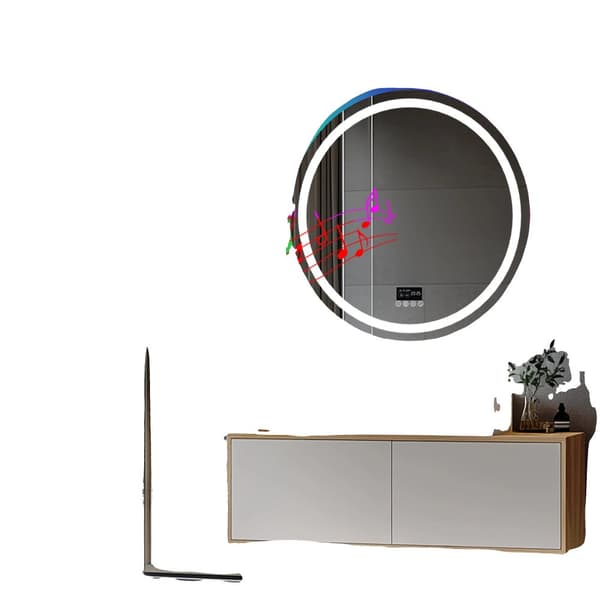 RGB Badrumsspegel, Justerbar Belysning, Inbyggd Bluetooth-högtalare,Rund 32x32 tum