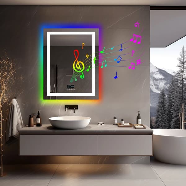 RGB Badrumsspegel, Justerbar Belysning, Inbyggd Bluetooth-högtalare,36x28 tum