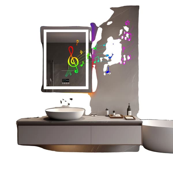 RGB Badrumsspegel, Justerbar Belysning, Inbyggd Bluetooth-högtalare,36x28 tum