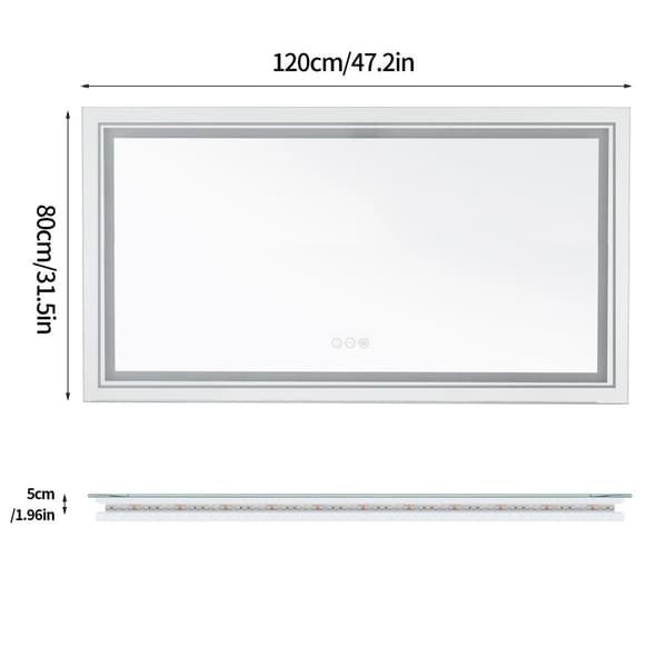 Badrumsspegel, LED-belysning, Anti-imma teknologi, 47,2x31,5 tum
