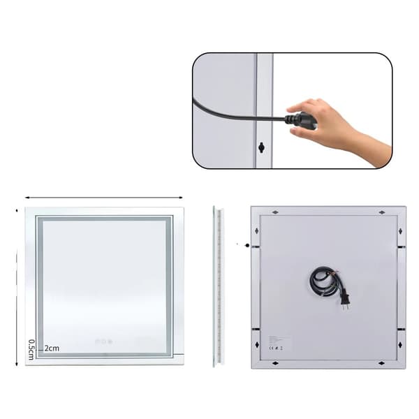 Smart LED Badeværelsesspejl, Anti-Dug, Berøringsfølsom, 6100LM, 35,4x35,4 tommer,31,5x31,5 tommer