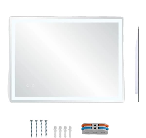 LED Badrumsspegel, Anti-Beslag med Tidsvisning, Dimbar Bakgrundsbelysning 3000K-6000K,Tly Fyrkant 70x50cm