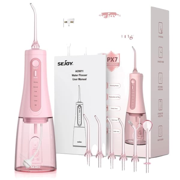 Bærbar Mundskyl, 5 Flossing-tilstande, 350 ml Vandtank,Lyserød
