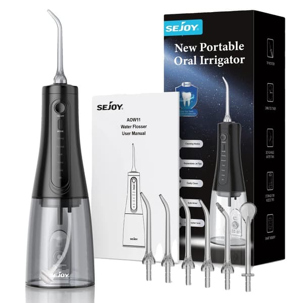 Bærbar Mundskyl, 5 Flossing-tilstande, 350 ml Vandtank,sort