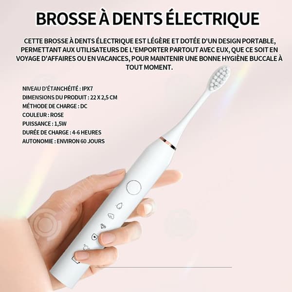 INN eltandborste 5 rengöringslägen Högfrekvent akustisk vibration 2 minuter Smart Timer Rosa