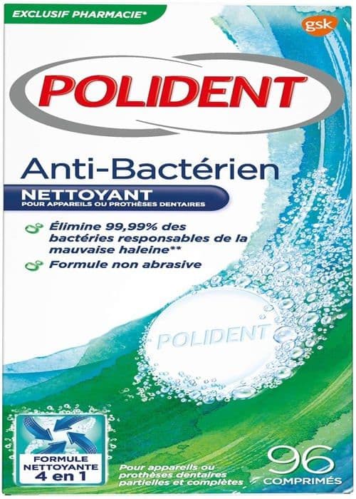 Polident - Antibakteriellt rengöringsmedel - För partiella eller kompletta proteser - Format: 1x96 tabletter