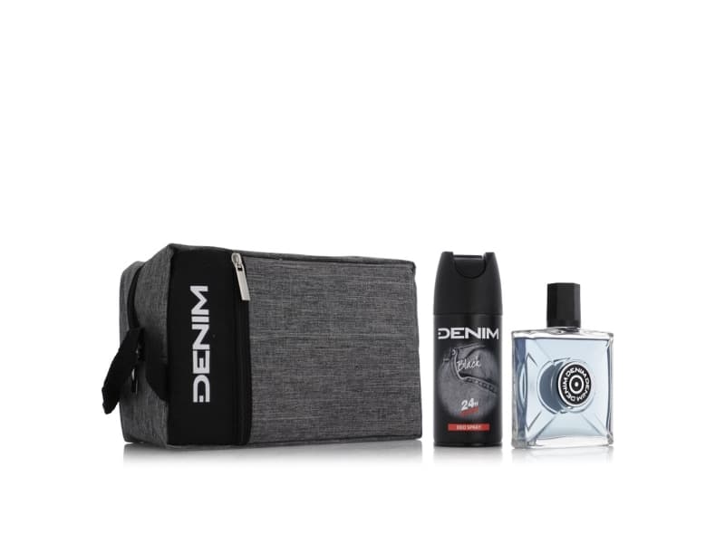 Denim Black Set After Shave 100 Ml Black Deodorant Spray 150 Ml Cosmetic Bag M