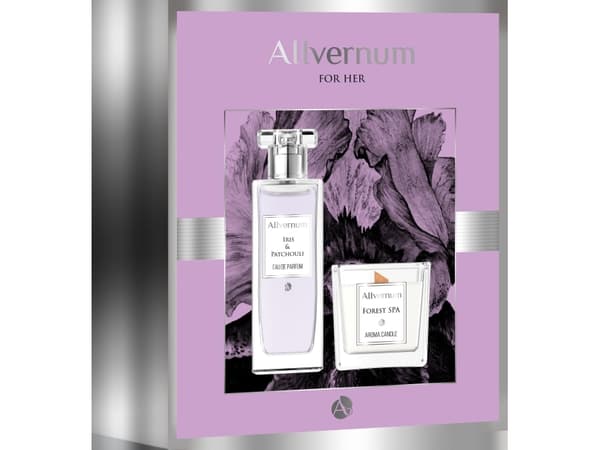 Allverne Allvernum Gift set (Iris & Patchouli perfected water 50ml + Forest Spa candle 100g)