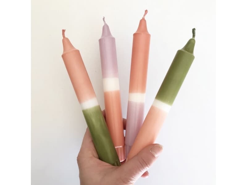 Hej Candles Dip Dye Candle -coral-lilac olive green set of 4