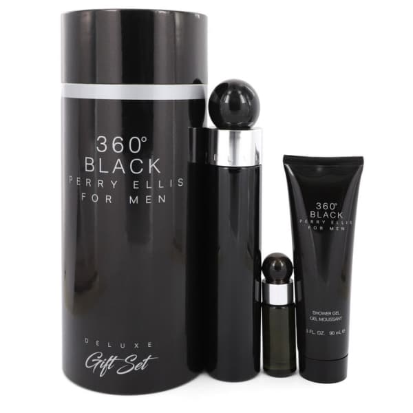 Perry Ellis 360 Black 3 4 Oz Eau De Toilette Spray 25 Oz Mini Edt Travel Spray 3 Oz Shower Gel for Men Gift Set