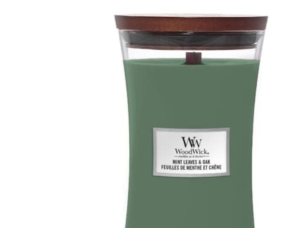 WoodWick Mint Leaves & Oak, Sylinteri, Vihreä, Minttu, Oak wood, 130 h