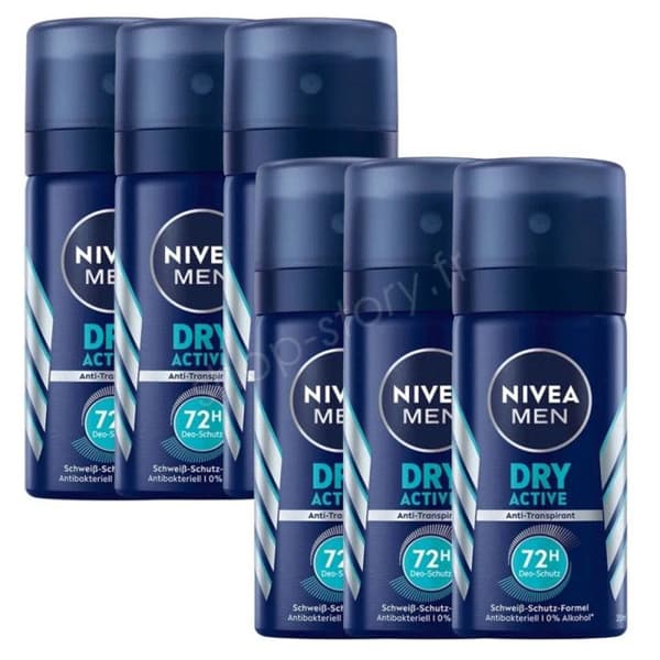 Spraydeodorant - NIVEA - Men Dry Active - 6 x 35 mL - Skydd 72h - Utan alkohol