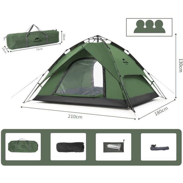 Naturehike snabbuppsatt automatisk tält 3600g grön - 3 personer
