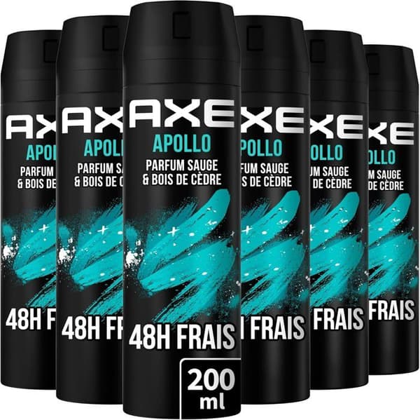 AXE Deodorant Man Spray Apollo, 48h non-stop fräsch, Doft av salvia och cederträ (Paket om 6x200ml)