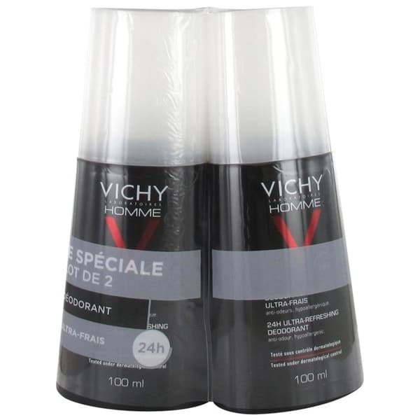 Vichy Homme Deodorant Ultra-Fräsch 24h Spray Set av 2 x 100ml