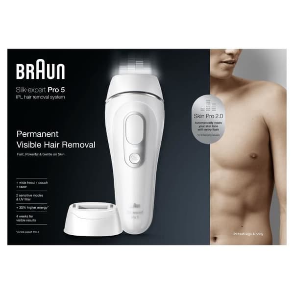 Braun Silk·expert Pro 5 PL5145 - IPL för män, Home Pulsed Light Epilator, Vit/Silver
