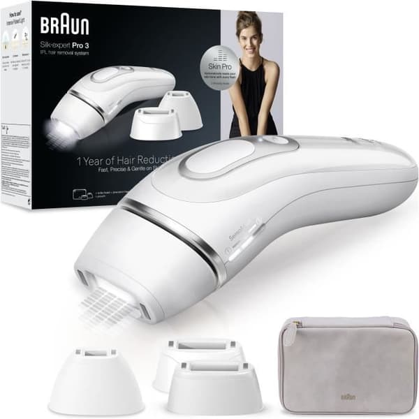 Pulsed Light Epilator - BRAUN - Silk·expert Pro 3 - Hårborttagning hemma - Påse - 3 huvuden - PL3230