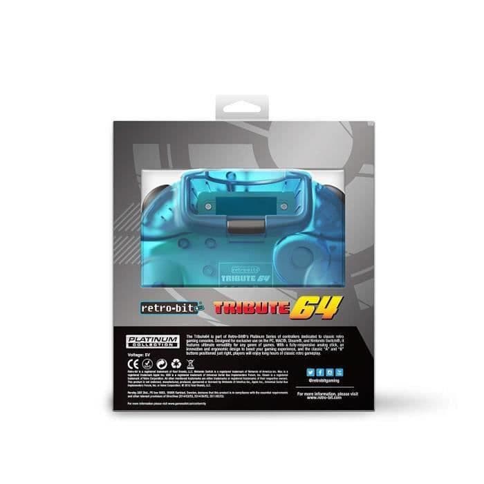 retro-bit Tribute 64 USB för PC, Switch, Mac, Steam, RetroPie, Raspberry Pi - Ocean Blue - RET00156