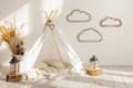 Miniatyrbillede 4 af 4: STORE TRÆSKYER 3 stk. SÆT Boho Deco Træ Sky Dekoration