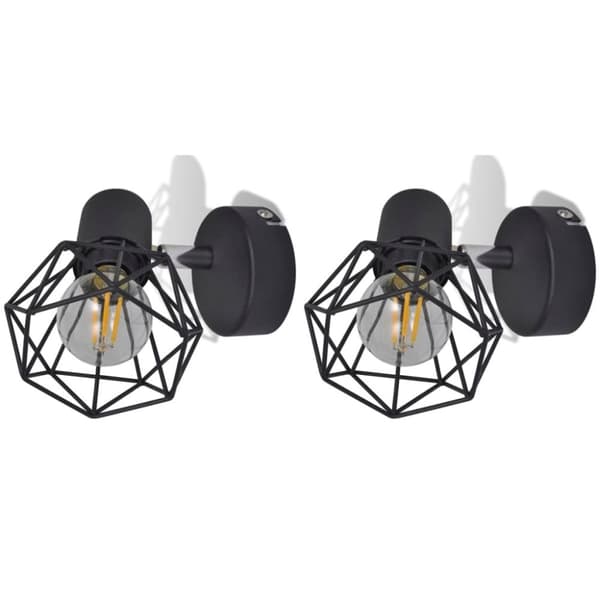 vidaXL Taklampa industri-design spotlights 2 st LED-glödlampor svart