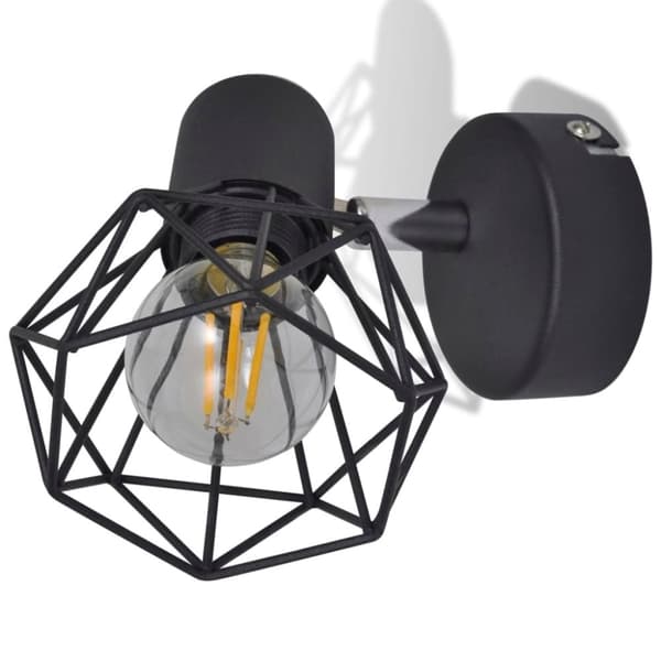 vidaXL Taklampa industri-design spotlights 2 st LED-glödlampor svart