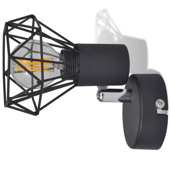 vidaXL Taklampa industri-design spotlights 2 st LED-glödlampor svart