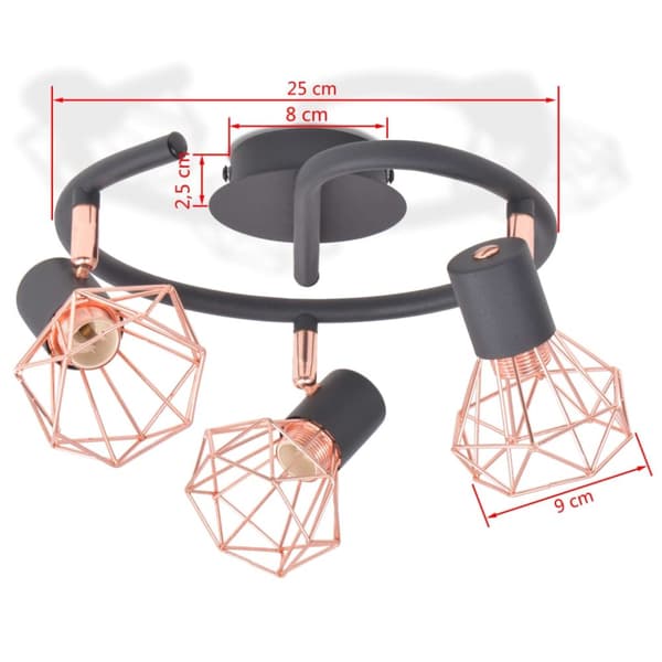 vidaXL loftslampe med 3 spotlys E14 sort og kobberfarvet