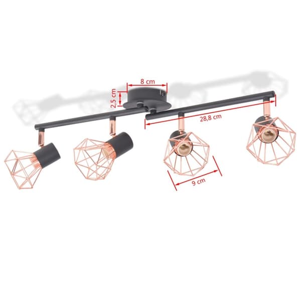 vidaXL loftslampe med 4 spotlys E14 sort og kobberfarvet