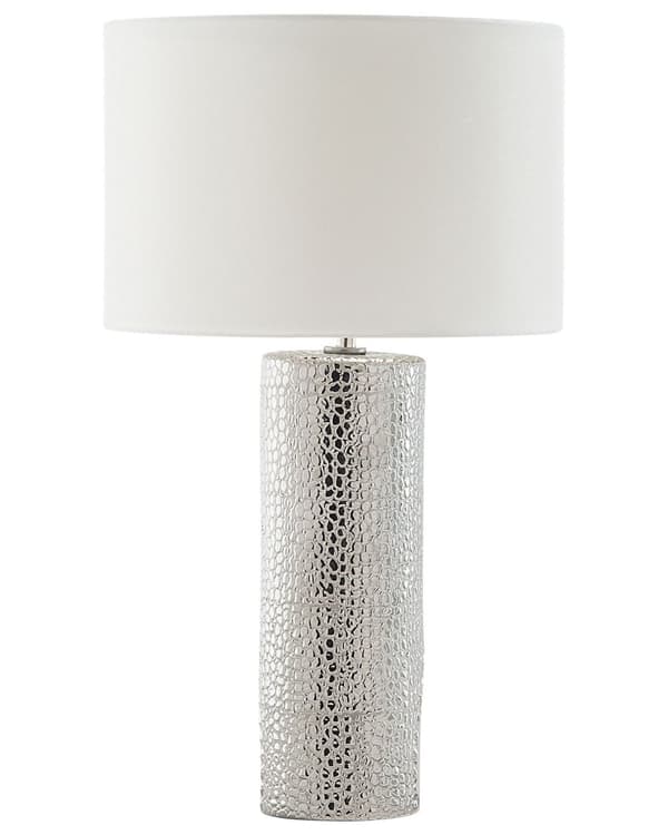 Pöytävalaisin valkohopea 30 x 52 x 30 cm posliinijalka keinosilkki varjostin max 60W