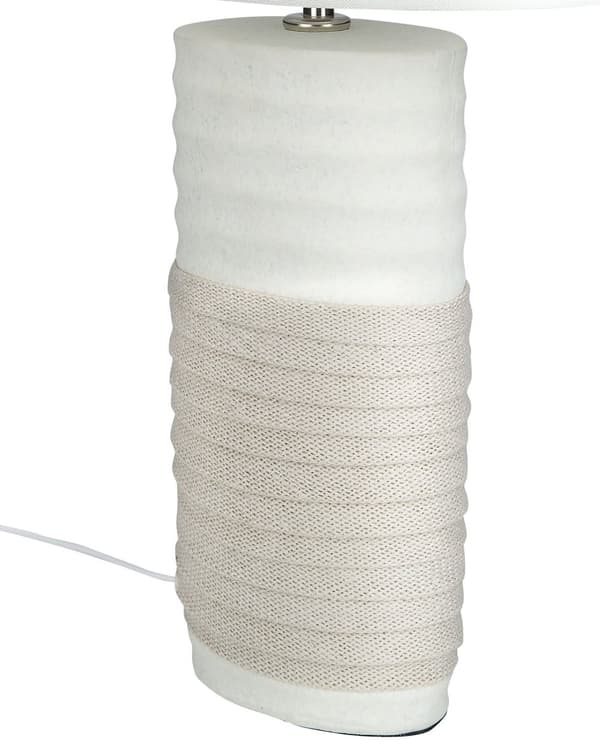Pöytävalaisin valkoinen / beige 30 x 50 x 30 cm posliinijalka pellava varjostin max 60W