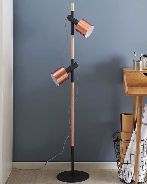 Lattiavalaisin musta tammi metalli ⌀ 28 x 125 cm säädettävä varjostin 2 polttimoa moderni