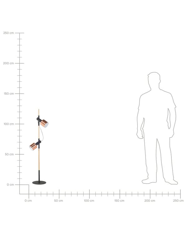 Lattiavalaisin musta tammi metalli ⌀ 28 x 125 cm säädettävä varjostin 2 polttimoa moderni