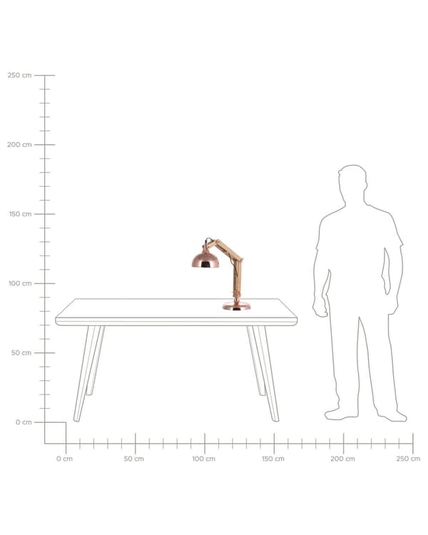 Pöytävalaisin kupari 20 x 66 x 18 cm vaalea kumipuu metalli säädettävä max 40W