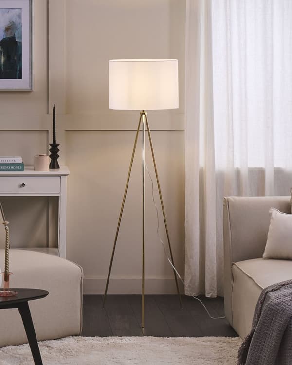 Lattiavalaisin kultainen 55 x 148 x 55 cm metalli valkoinen polyesteri rumpumainen max 60W