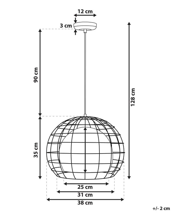 Riippuvalaisin kupari 38 x 128 x 38 cm metalli PVC musta verkko pyöreä max 40W