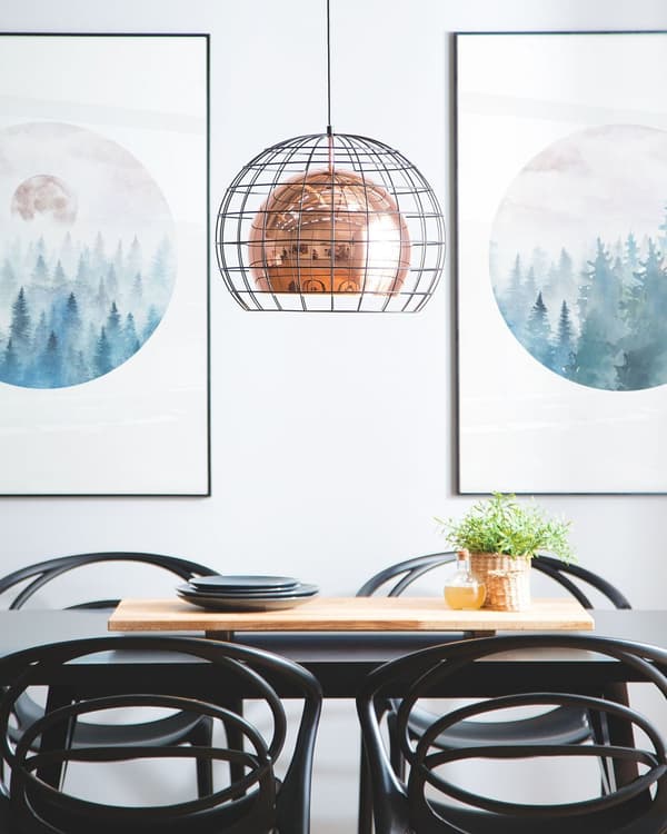 Riippuvalaisin kupari 38 x 128 x 38 cm metalli PVC musta verkko pyöreä max 40W